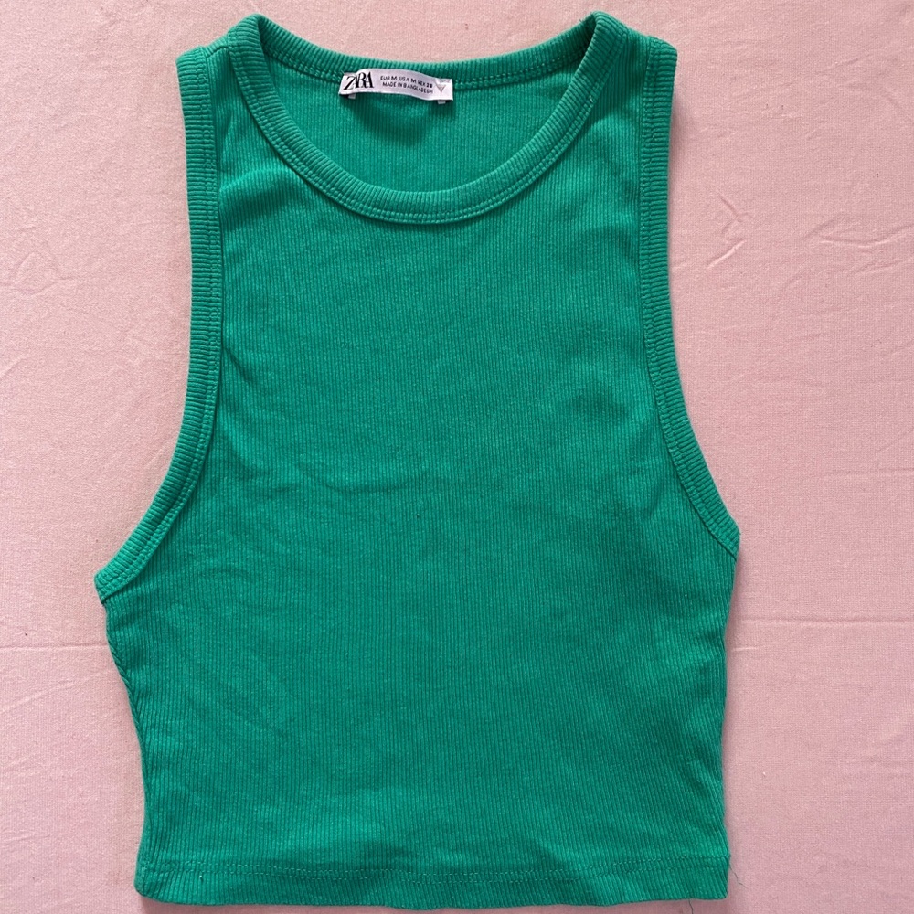 Zara green ribbed tank top